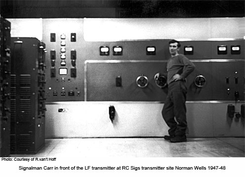 Sgmn. Carr at transmitter site, Norman Wells.