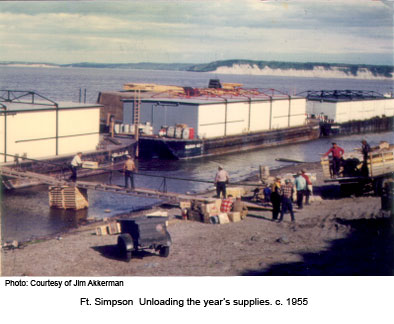 Off-loading supplies at Ft. Simpson